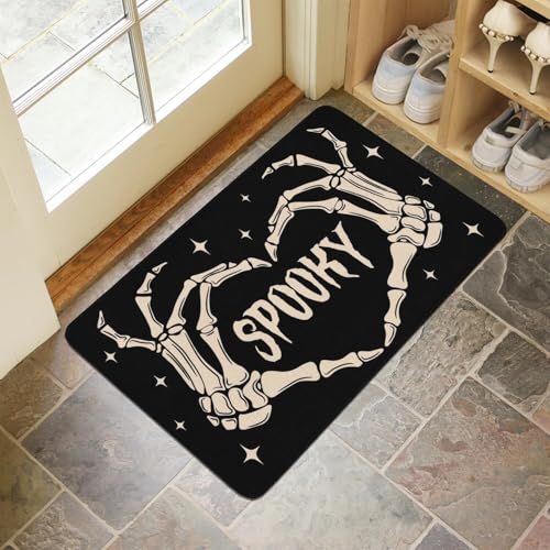 Halloween Welcome Door Mat Skeleton Non-Slip Indoor Outdoor Rug - Blackhalloween-5