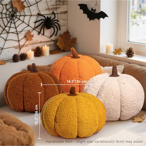 Off White Pumpkin Pillows Set of 2 - Fall Halloween Thanksgiving Decor - 14.2x10.2in