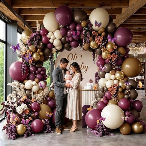 Purple Brown Double Stuffed Balloon Arch Kit with Butterfly Decor for Weddings & Parties - Variation of THIS listing