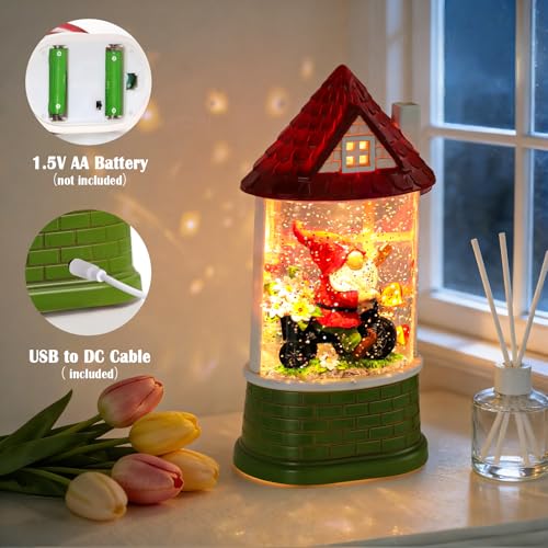 Castle Spring Snow Globe Lantern Easter Decor with Gnome & Timer - Indoor Lighted Gift