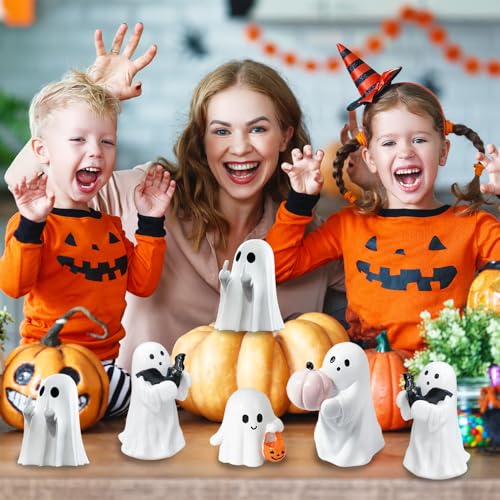 Halloween Ghost Figurine - White Indoor Decor, Cute Spooky Tabletop Ornament