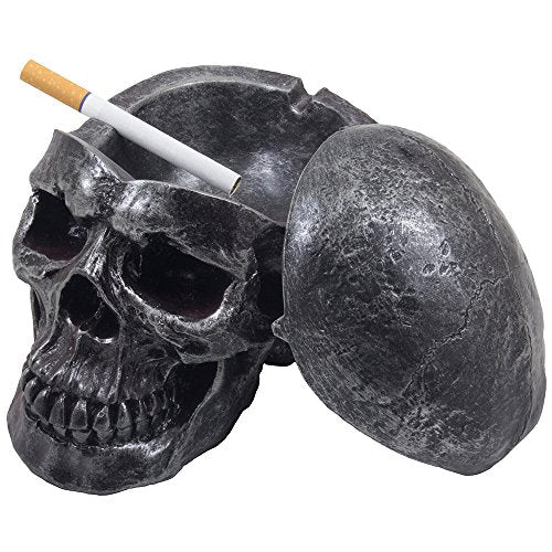 Gothic Human Skull Ashtray with Cover - Halloween Decor & Collectible Figurine