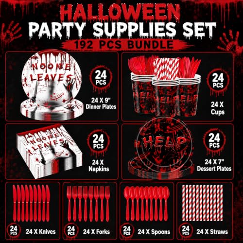 Halloween Party Supplies 24 Guests Dinnerware Set - Horror Themed, Edgy Design, Variation: Halloween 01
