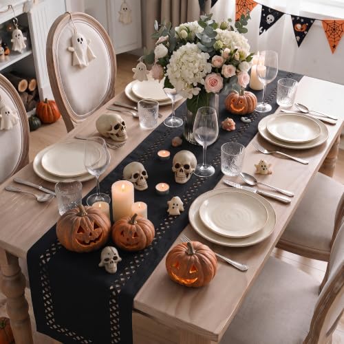 Black Rustic Geometric Table Runner 13x36 Inch - Halloween Seasonal Decor
