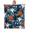 Halloween Sherpa Blanket Bat Pumpkin Ghost Fleece Throw 50x60 Inches - Blue Variation of THIS listing