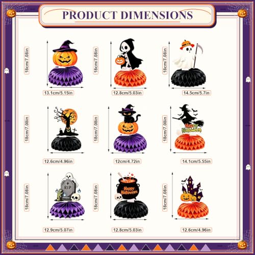 Halloween Honeycomb Centerpieces Set - 9 Festive Table Decorations