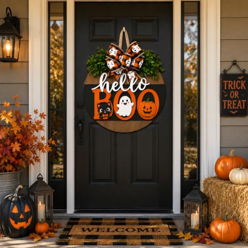 Cute Ghost Halloween Wreath for Front Door - Fall Porch Wall Decor