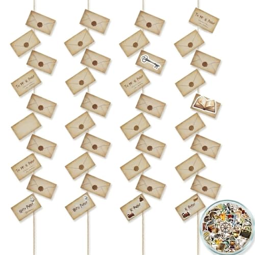 Wizarding School Acceptance Letter Banner Set with Magical Stickers – Flying Letter Party Decorations