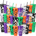 30 Pack Halloween Plastic Cups with Lids & Straws - 24 oz Ghost Design