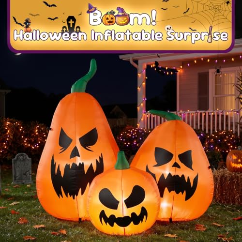 Halloween Inflatable Pumpkins Family Set with LED Lights - 6.5ft, Weather-Resistant, Easy Setup