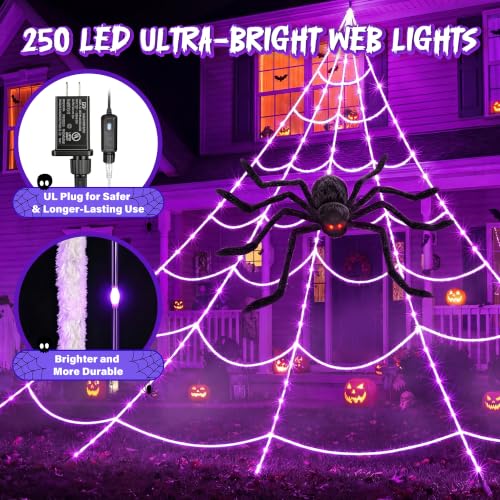 Halloween Spider Web Lights with 78-Inch Giant Spider and 13 Lighting Modes