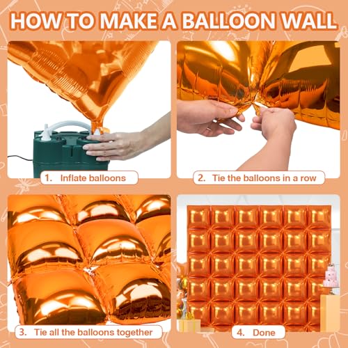 C01 - Orange 36PCS Metallic Square Foil Balloons Wall Backdrop - Party Decor