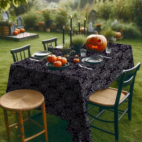 Halloween Tablecloth 4 Pack 54x108 Inches Green Spider Web Disposable Plastic