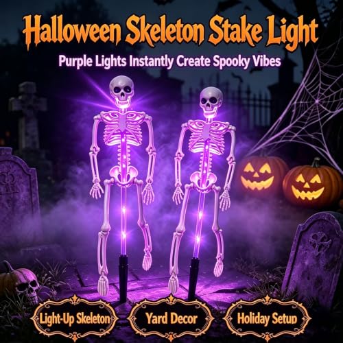 Solar Skeleton Yard Stake Halloween Decoration with Purple LED Light