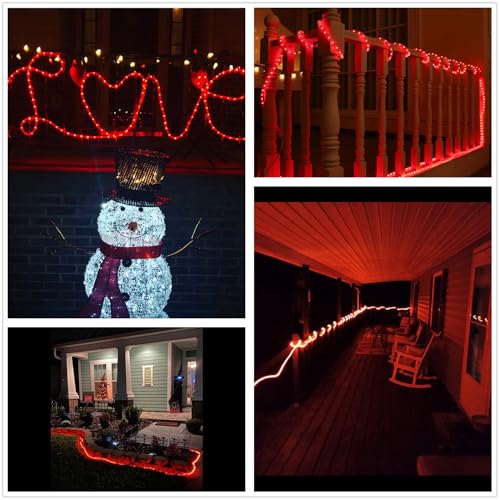 100Ft Waterproof LED Rope Lights - Outdoor Decorative String Light for Indoor & Garden - Christmas Red Variation