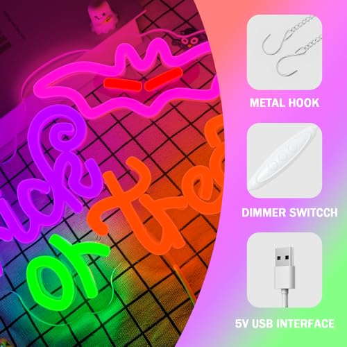 Halloween Neon Sign Dimmable Trick or Treat Bat Candy Wall Decor LED Light