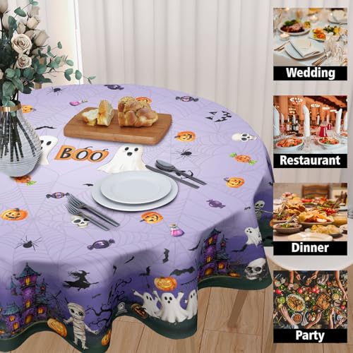 Halloween Round Tablecloth 60 Inch Purple Castle Spooky Decor - Variation: Purple / 60"