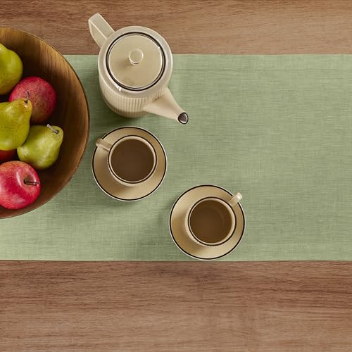 Pure Linen Dining Table Runner Olive Chambray 14 x 90 Inches - Athena Variation