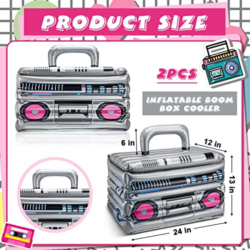 2 Pack Inflatable Retro Boombox Beverage Coolers for 80s & 90s Parties - Gray