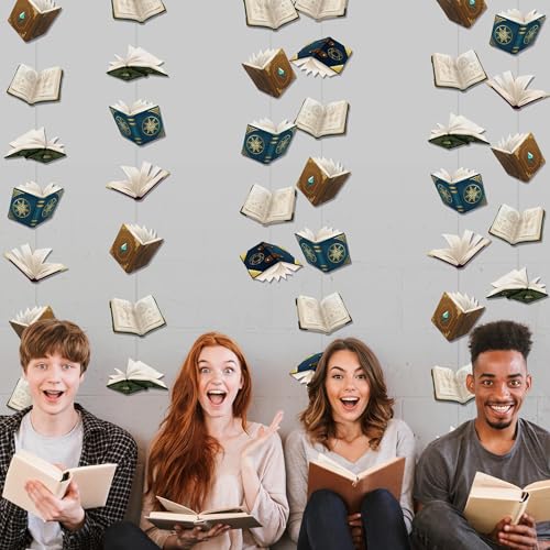 Book Party Decorations Garland - Floating Library Banner, Pack of 6 - Magic Book Variation