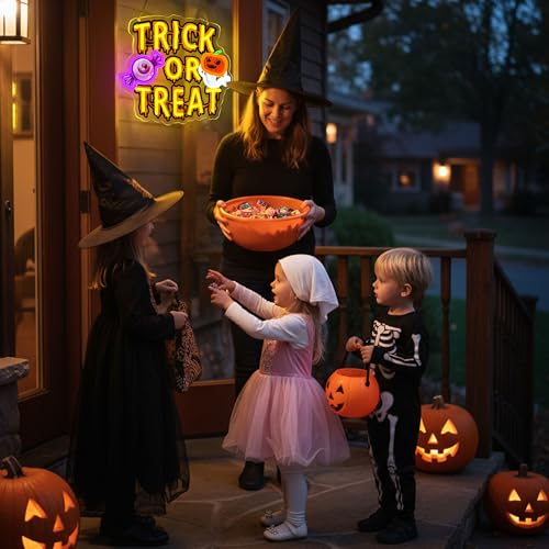 Trick or Treat Neon Sign Halloween LED Light - Spooky Party Decor with Dimmer