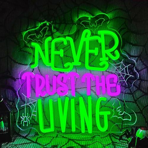 Never Trust The Living Neon Sign Halloween Wall Decor Dimmable Tombstone LED Sign Gothic Haunted House