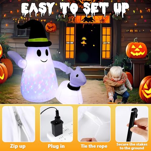 5 FT Halloween Inflatable Ghost Walking Dog Outdoor Yard Decorations with LED Lights
