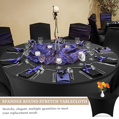 Black 6 Ft Round Spandex Fitted Tablecloth - Elastic Wedding Party Cover