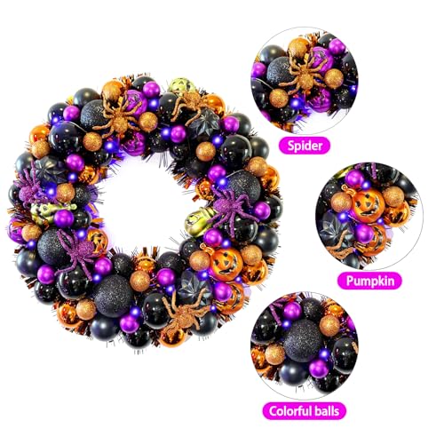 17 Inch Halloween Wreath with Lights - Spooky Front Door Decor - Trick-or-Treat Season