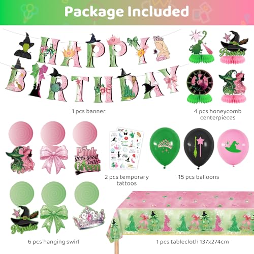 Witch Theme Birthday Party Decorations Set Pink Green Banner Balloons Centerpieces & Tattoos