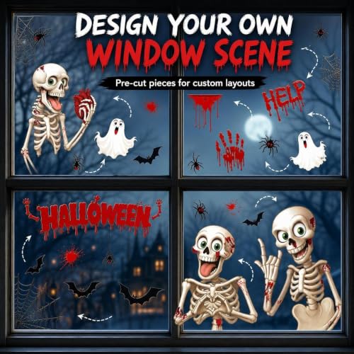 Halloween Window Clings Skeleton Blood Ghost Spider Decorations - Halloween-1
