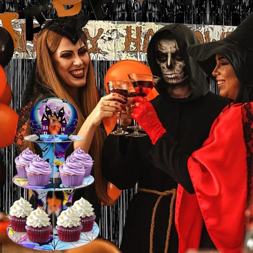 Gothic Birthday Decorations 3-Tier Cupcake Stand - Black & Purple Gothic Style