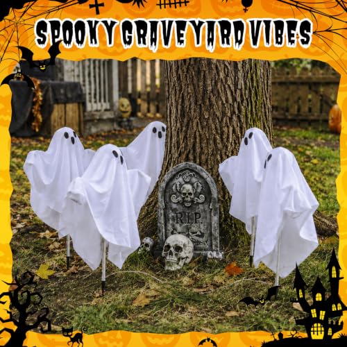 Halloween Lighted Ghost Stake Set - 5 Pack Outdoor Yard Decor with Remote & Timer