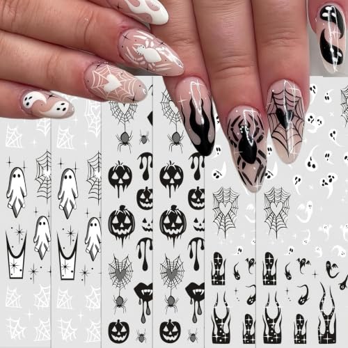 Halloween Nail Stickers Self-Adhesive Ghost Pumpkin Spider Web Flame Decor Style08