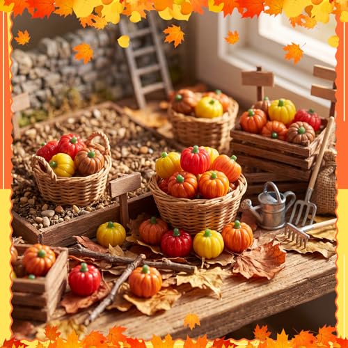 Mini Resin Pumpkin Decorations - 50 Fall Miniature Figurines with Variation 50 Pumpkin