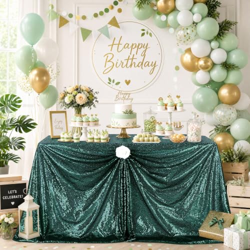Emerald Green Sequin Rectangular Tablecloth 90 x 156 Inches Glitter Party Decor - Variation of Emeraldgreen