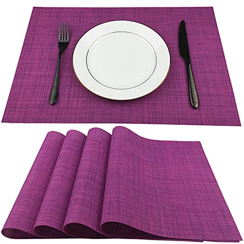 Purple Vinyl & Woven Plastic Placemats Set of 4 - Durable & Easy to Clean