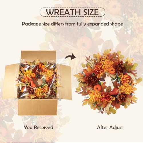 26-Inch Fall Wreath with Dahlia Pumpkin Berries - Golden Maple Variation