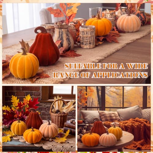 Fall Pumpkin Decor Set - Velvet Resin 3D Pumpkins for Indoor Autumn & Thanksgiving