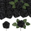 Black Glitter Roses 50PCS Artificial Foam Flowers with Stems - 2.76 Inch