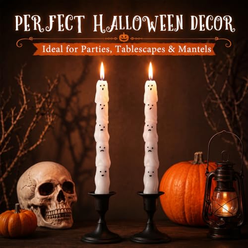 Halloween Ghost Candles Set of 6 - Spooky Table Decor & Long Burn Time