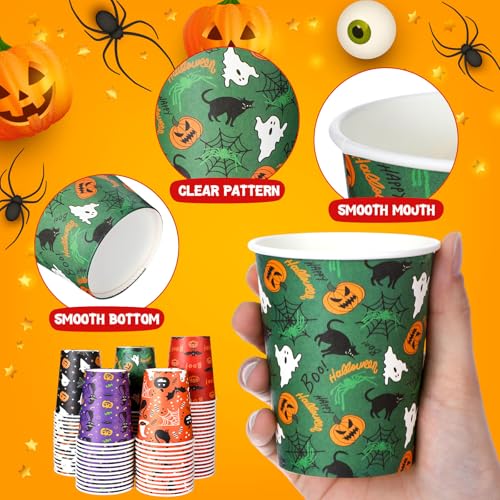 Halloween Disposable Paper Cups 9 oz Bulk - 100 Pack with Festive Designs