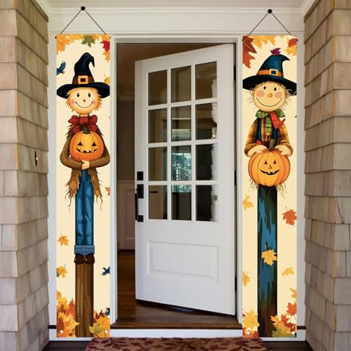 Halloween Porch Banners Set of 2 - Welcome Signs with Pumpkins & Bats, 71x12 Inch, Outdoor Yard Decorations, Spooky Wall Hangings, Variation of Signs with Pumpkins and Bats