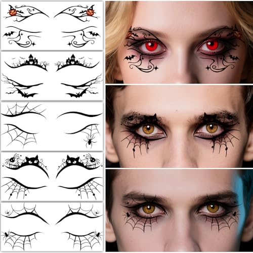 Halloween Eye Shadow Temporary Tattoos Set - 24 Sheets Spider Web Bat Pattern Eyeliner Stickers for Face & Eye Makeup - Variation of THIS LISTING