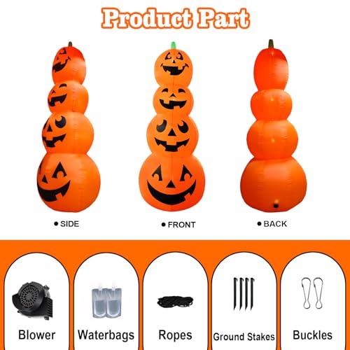 Giant 12FT Halloween Inflatable Stacked Pumpkin Decoration with Built-in LEDs - Outdoor Lawn Yard Halloween Decor - Variation of Stacked Pumpkin