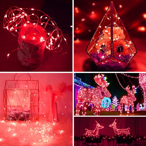 Battery Operated Fairy Lights 50 Pack - Red 20 LED 7ft String Lights with 3 Modes for Indoor Outdoor Decor