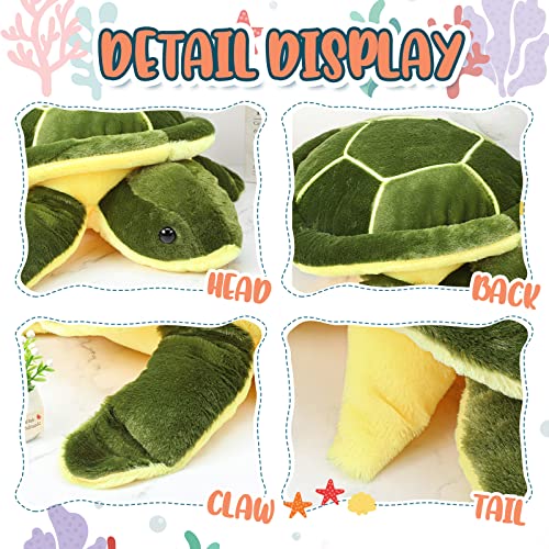 Sea Turtle Plush Pillow Set - 8 Soft Green Stuffed Animals, 10 Inch for Kids & Decor - Variation of Green