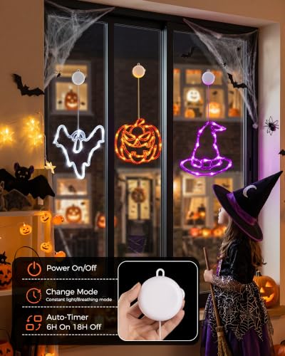 Minetom 3 Pack Halloween Window Lights - Pumpkin Ghost Hat with Timer