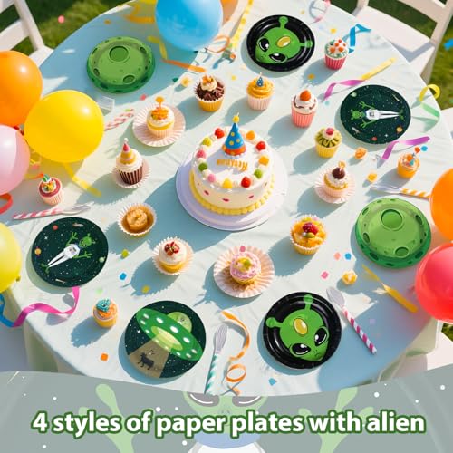 Alien Paper Plates 7 Inch Set of 60 - Space Universe Disposable Partyware - Alien Plates Variation