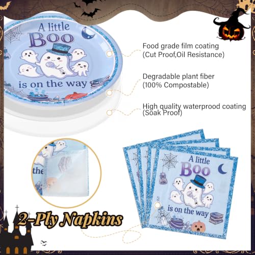 Halloween Paper Plates and Napkins Set - Boo Theme, 100 Pcs Disposable Party Supplies
